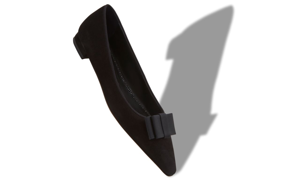 Pantofole Ballet in Suede Nero con Dettaglio Fiocco
