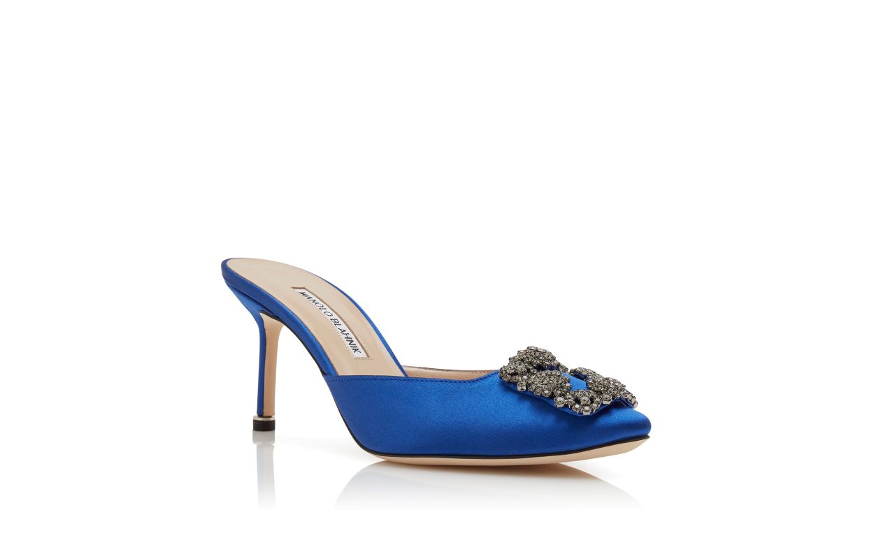 Mocassini in Seta Blu con Fibbia Decorativa