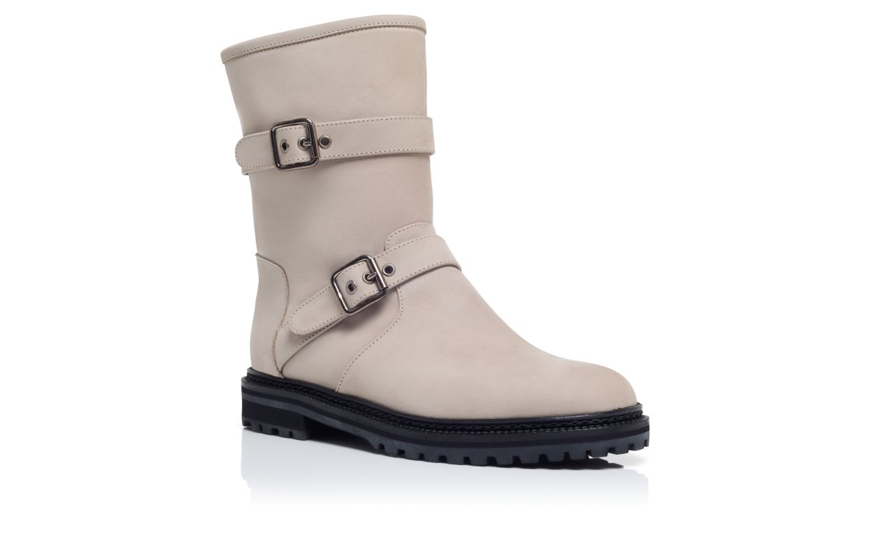 Stivali Ankle in Nubuck Grigio con Doppio Buckle