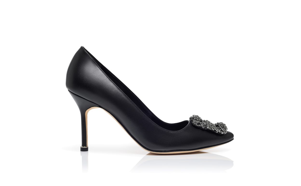 Pumps con fibbia in cristallo in pelle nera