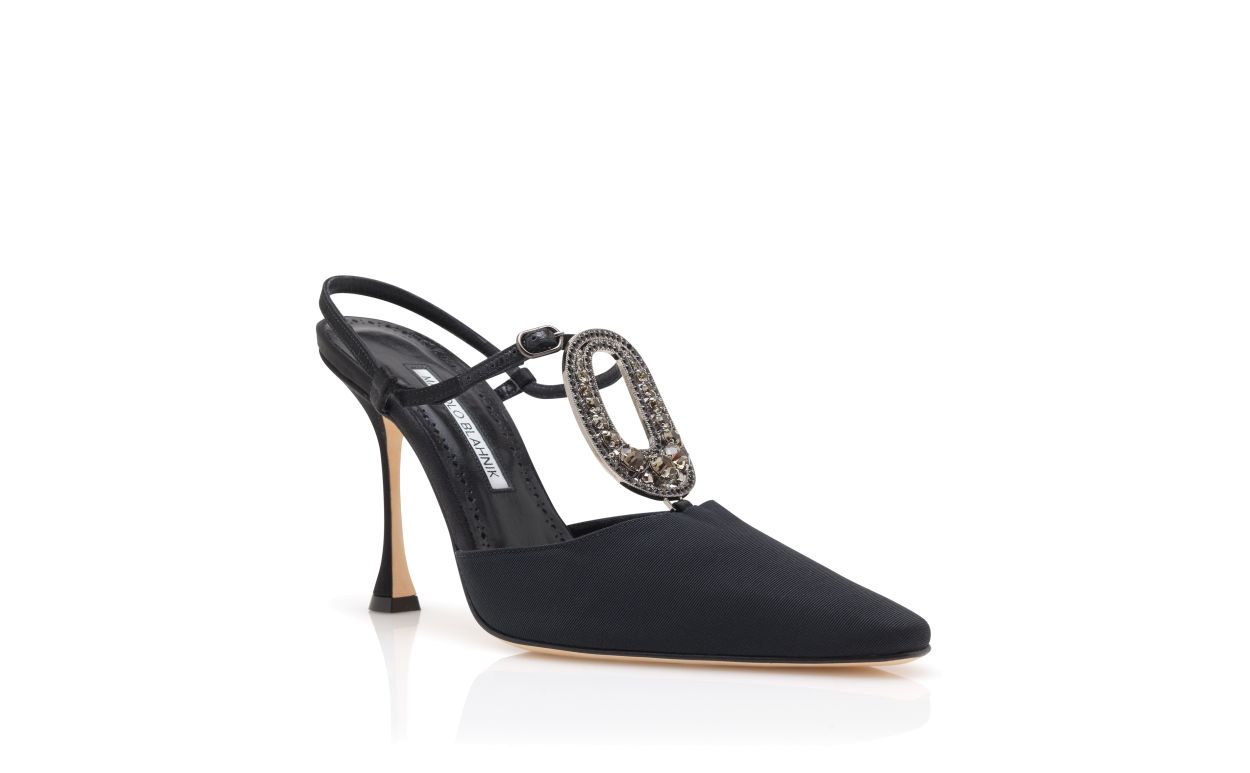 Pumps T-Bar in Grosgrain Nero con Decorazioni in Pietre