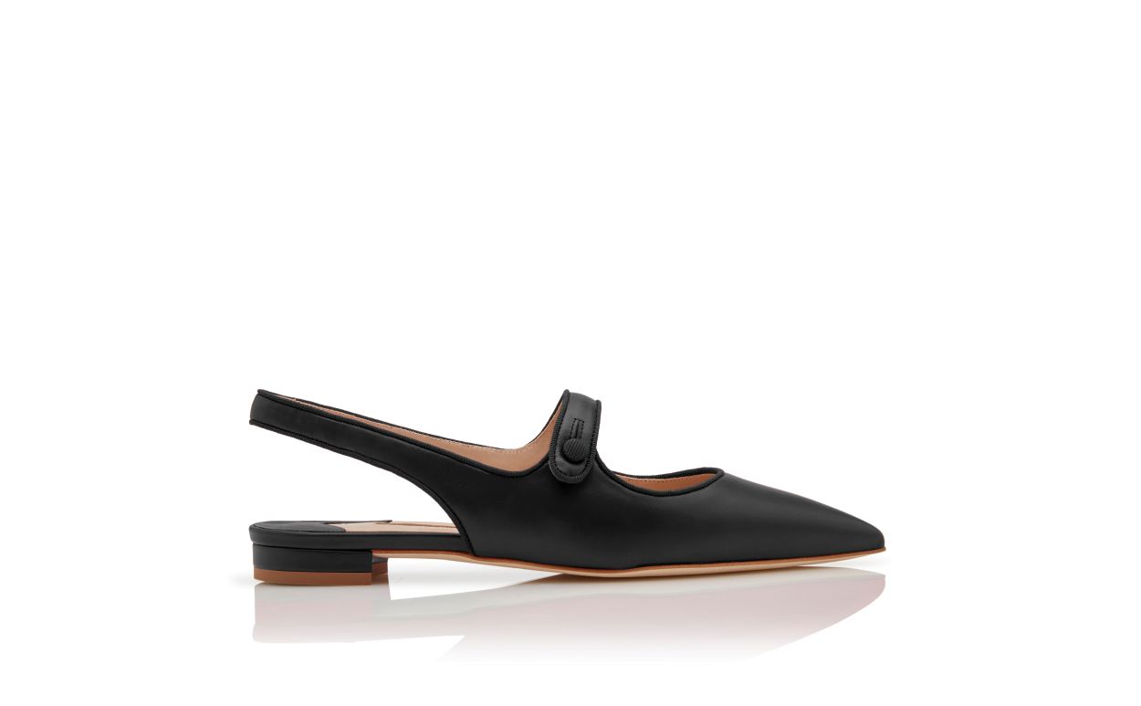 Pumps Piatte in Pelle Nappa Nero con Tacco Bassa
