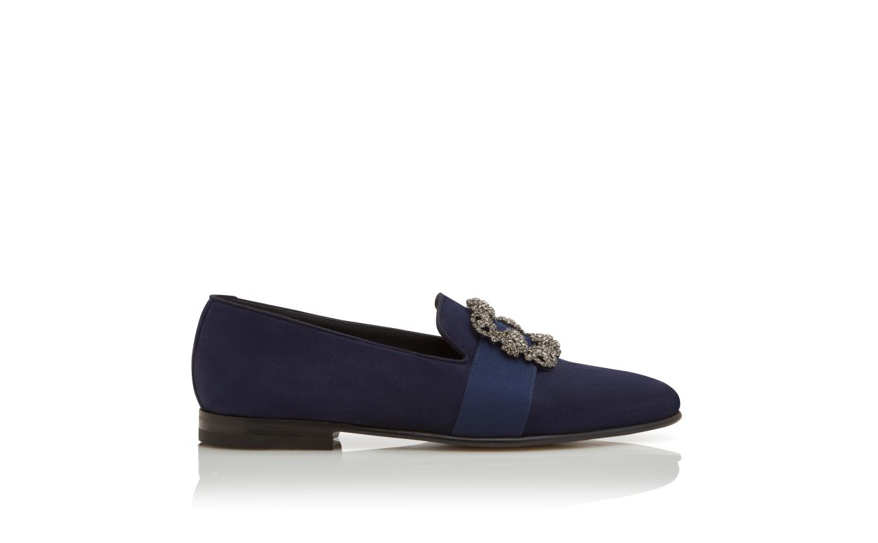 Loafers in Pelle Suede Blu Notte con Fibbia di Gioiello