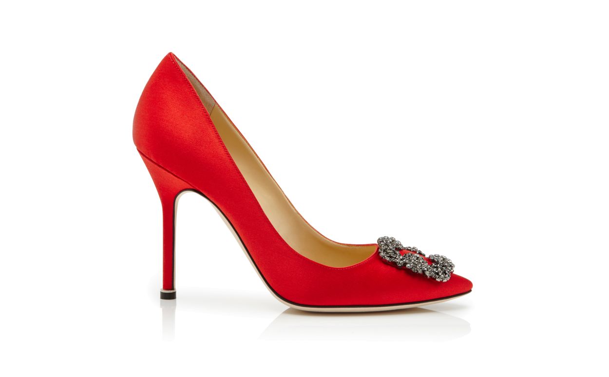 Pumps con fibbia in velluto rosso