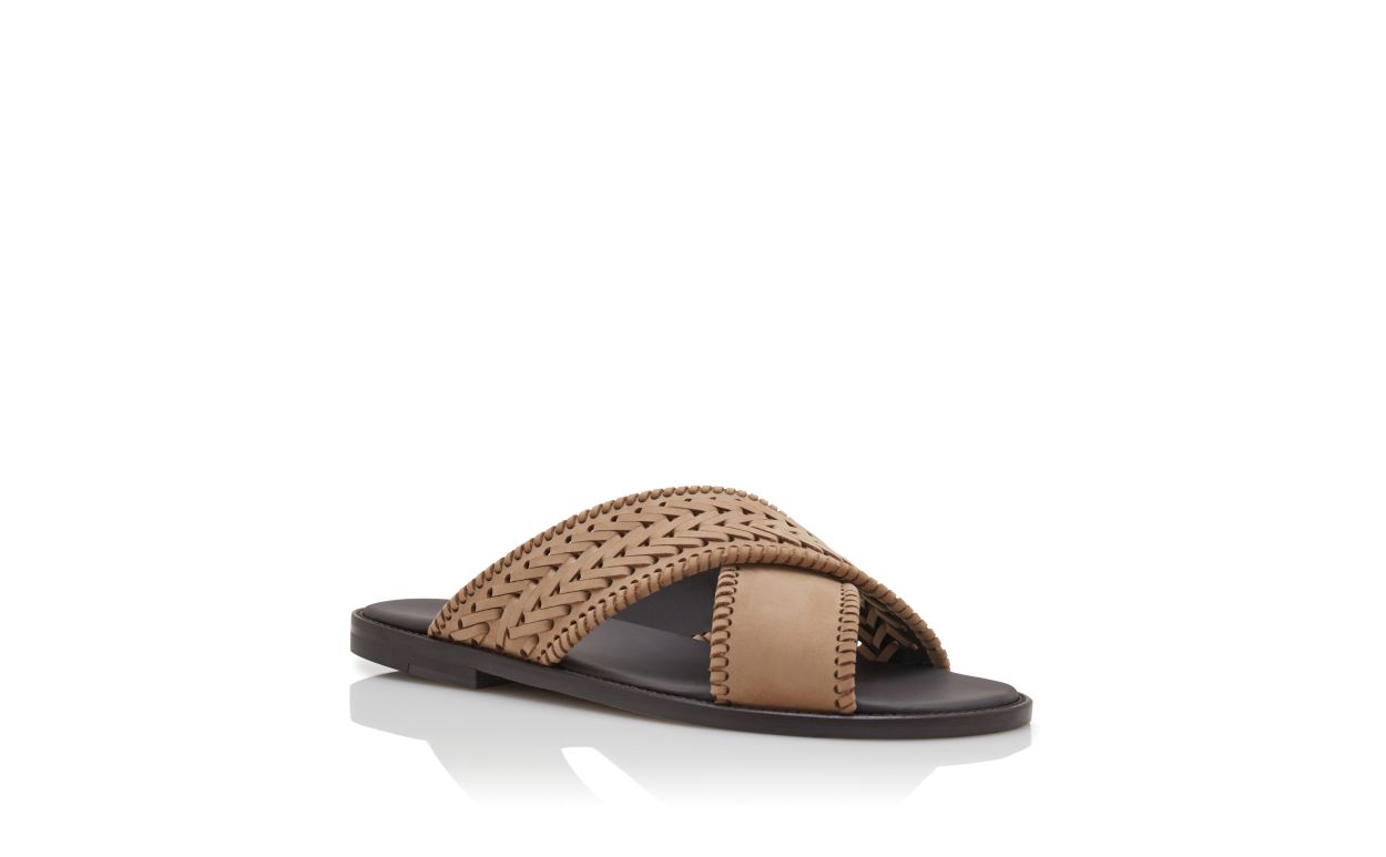 Sandali in pelle di vitello marrone chiaro intrecciata
