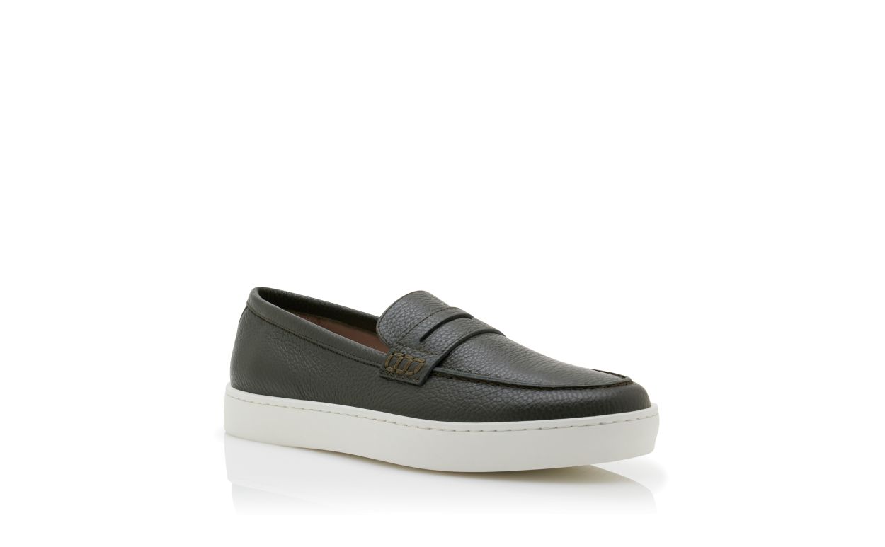 Mocassini Slip-On in Pelle di Vitello Verde Scuro