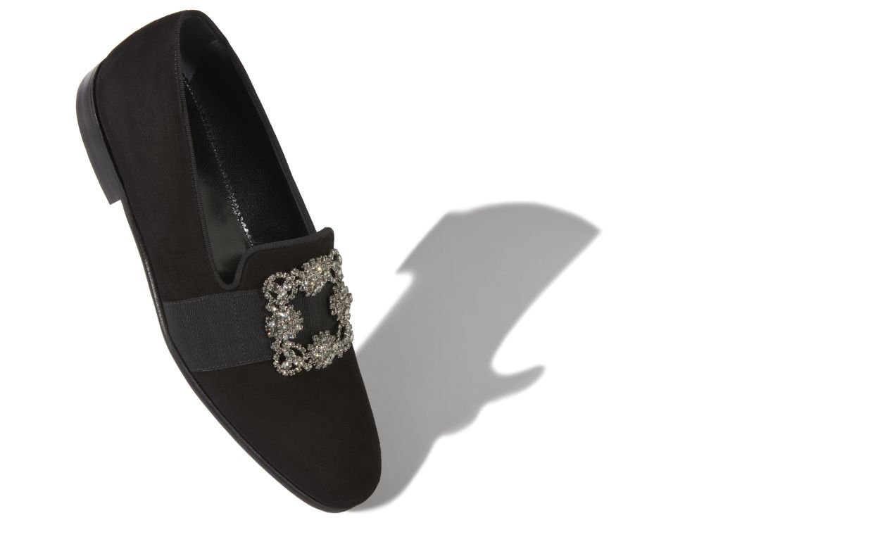 Loafer in Suede Nero con Fibbia Decorata