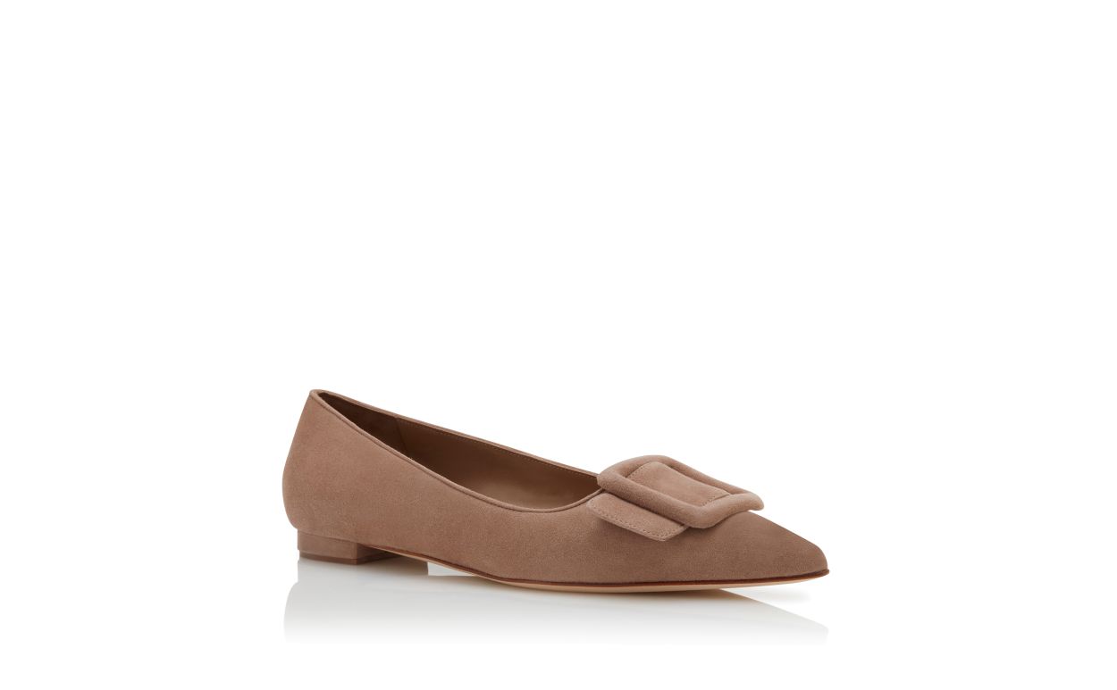 Pumps piatte con fibbia in suede beige