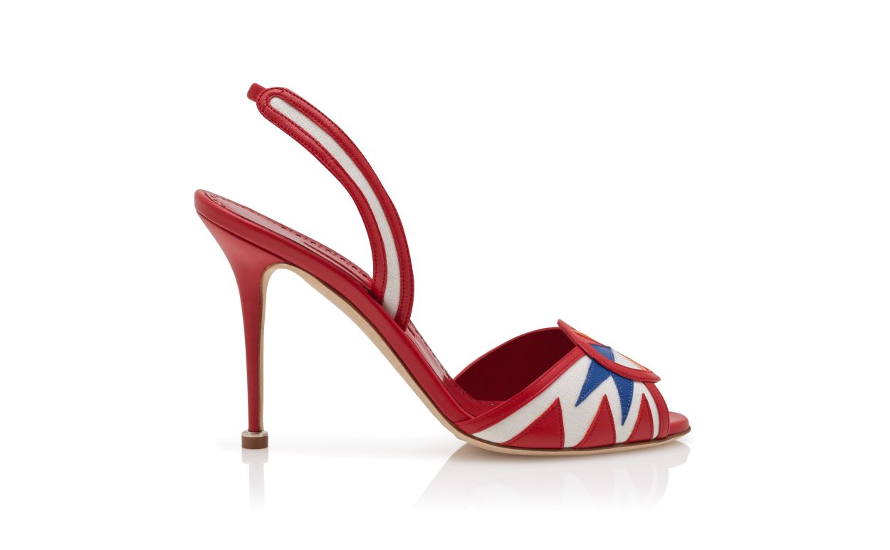 Sandali slingback in pelle nappa rossa, bianca e blu