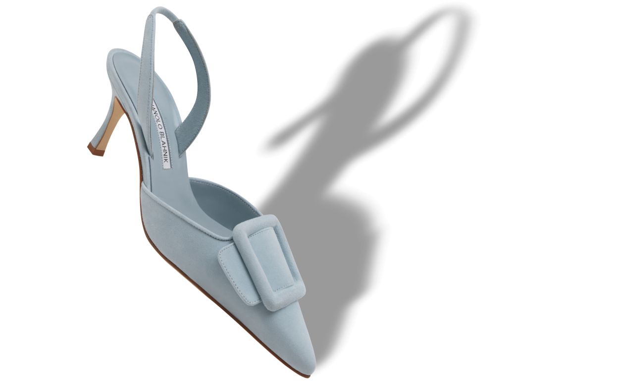Scarpette Slingback in Suede Blu Chiaro con Dettaglio Fibbia