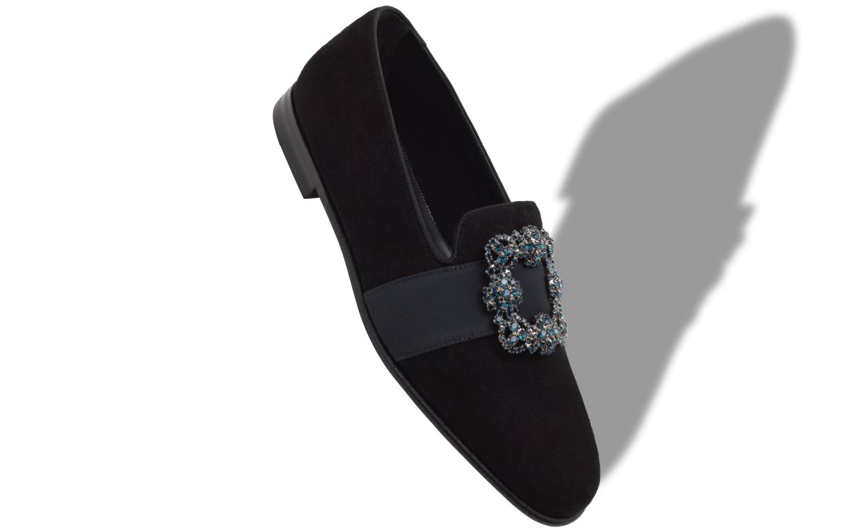 Loafer in Suede Nero con Fibbia Decorativa