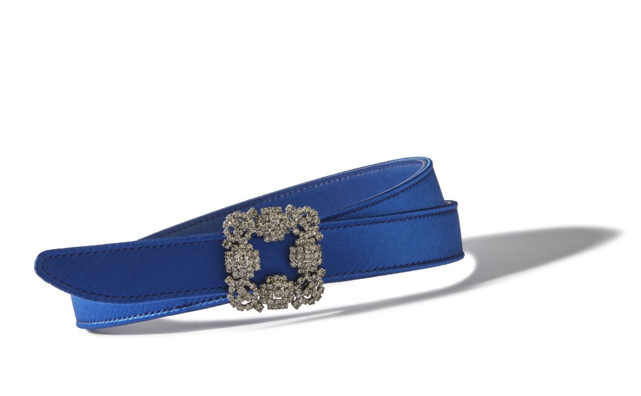 Cinturón in Seta Blu con Fibbia in Cristallo