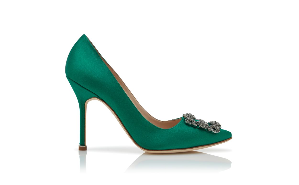 Pumps con Fibbia in Vetro Verde in Seta