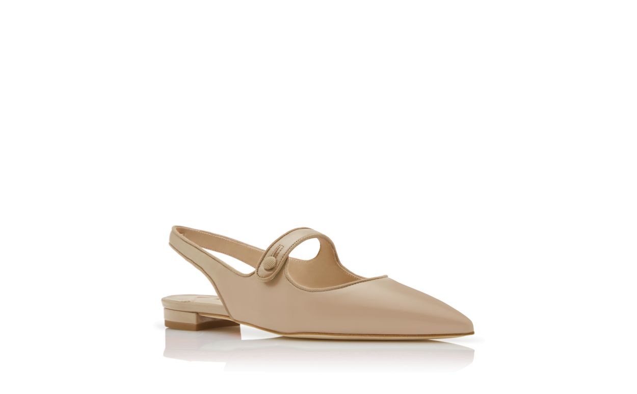 Pumps piatte in pelle nappa beige con tacco basso