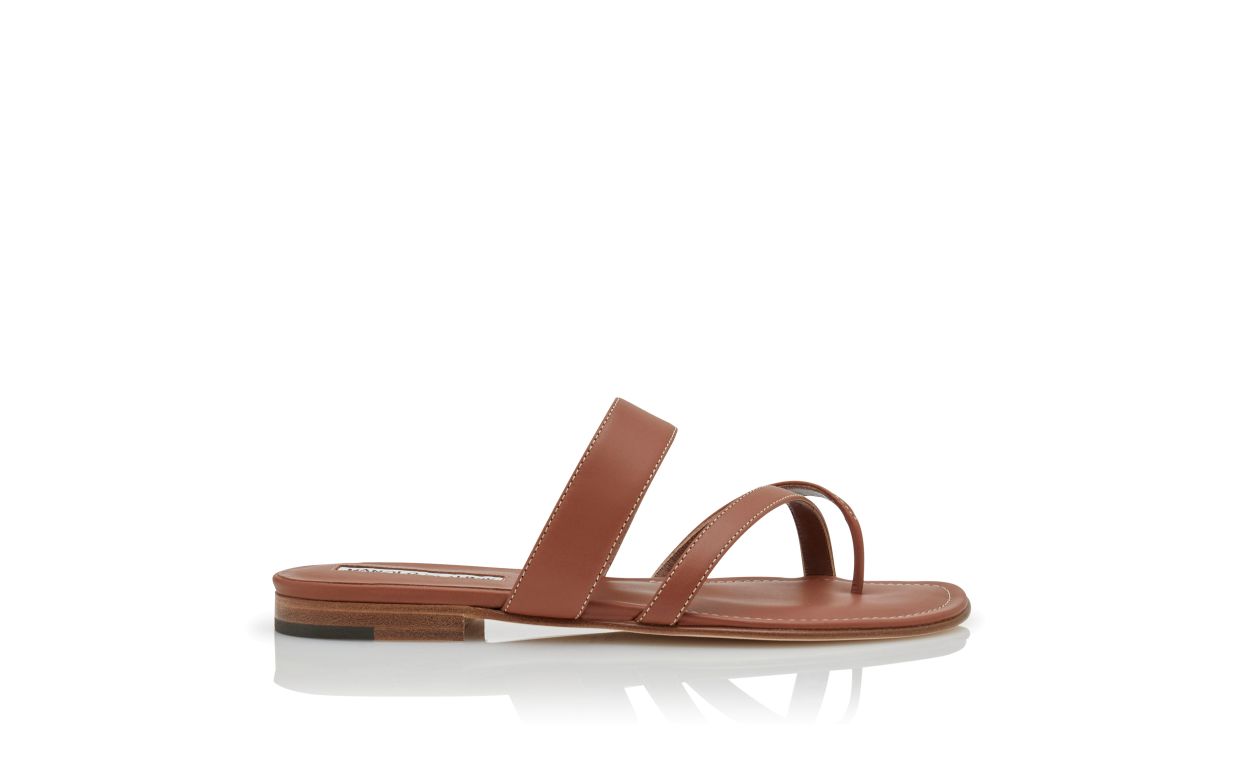 Sandali Piani in Pelle di Vitello Marrone