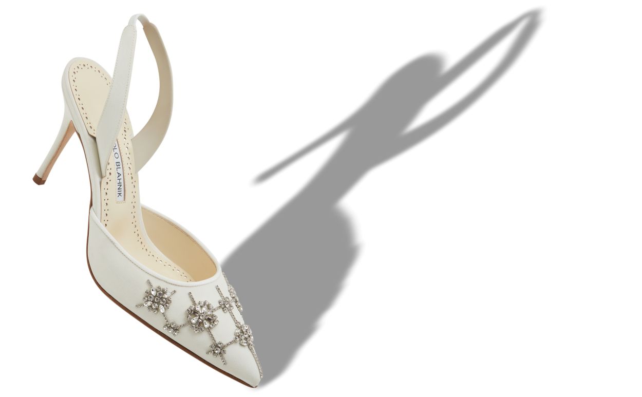 Pumps Slingback in Crêpe de Chine Avorio