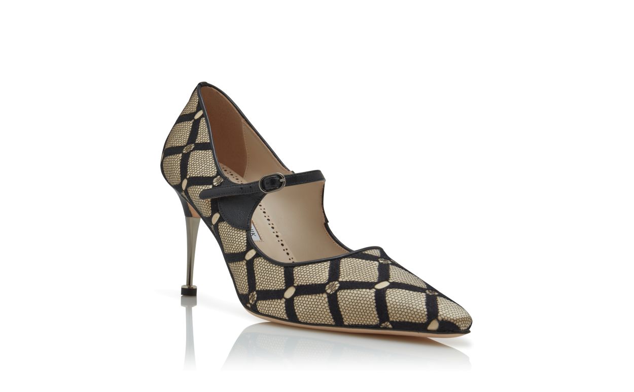 Scarpe Mary Jane in rete beige chiaro e nero