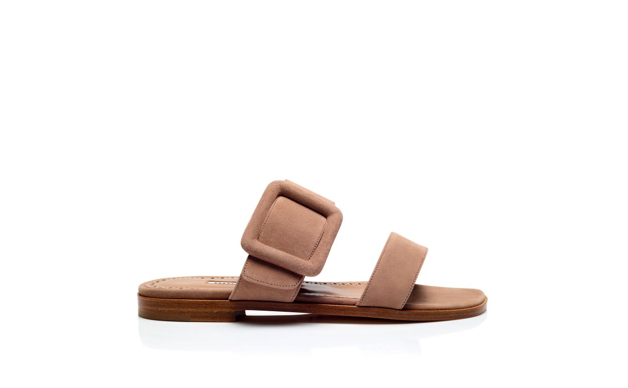 Sandali Piani in Suede Beige Chiaro