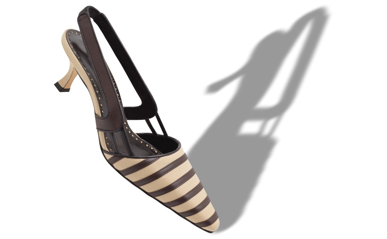 Pumps Slingback in Lino Beige e Marrone