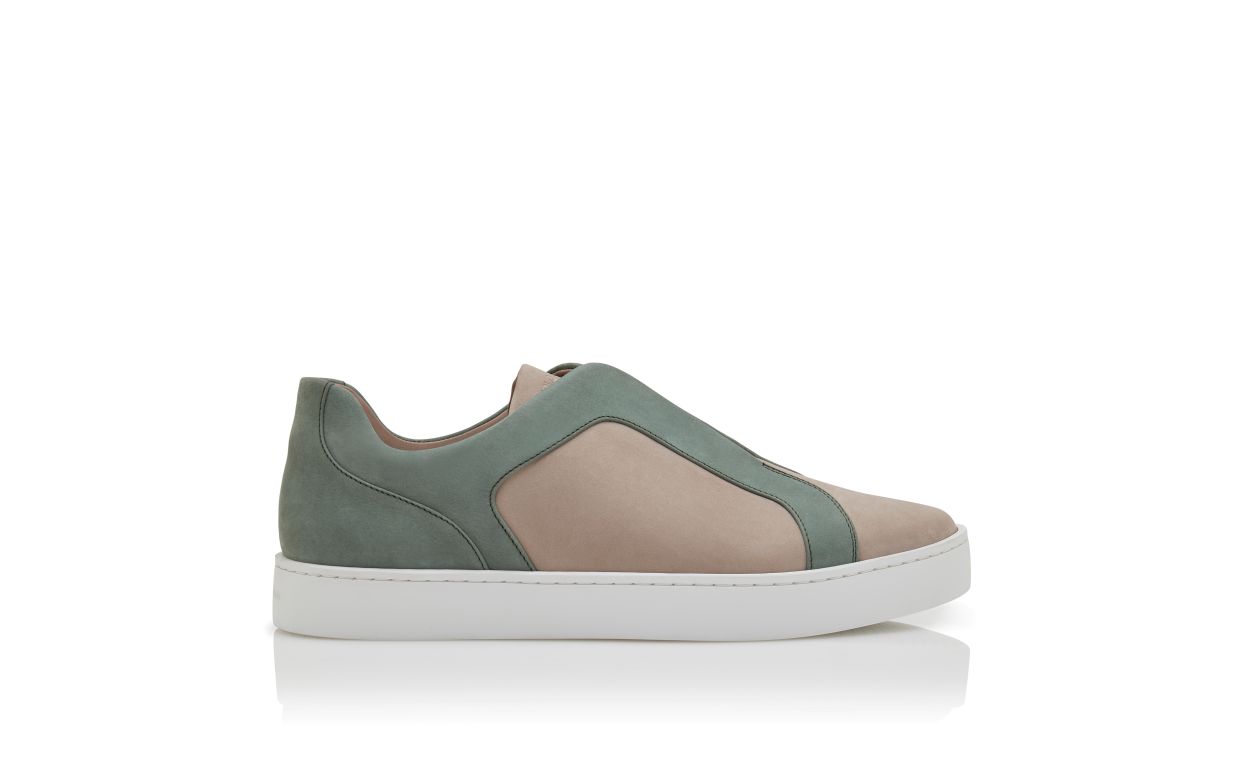 Scarpe da ginnastica bassa in pelle di vitello grigia e verde
