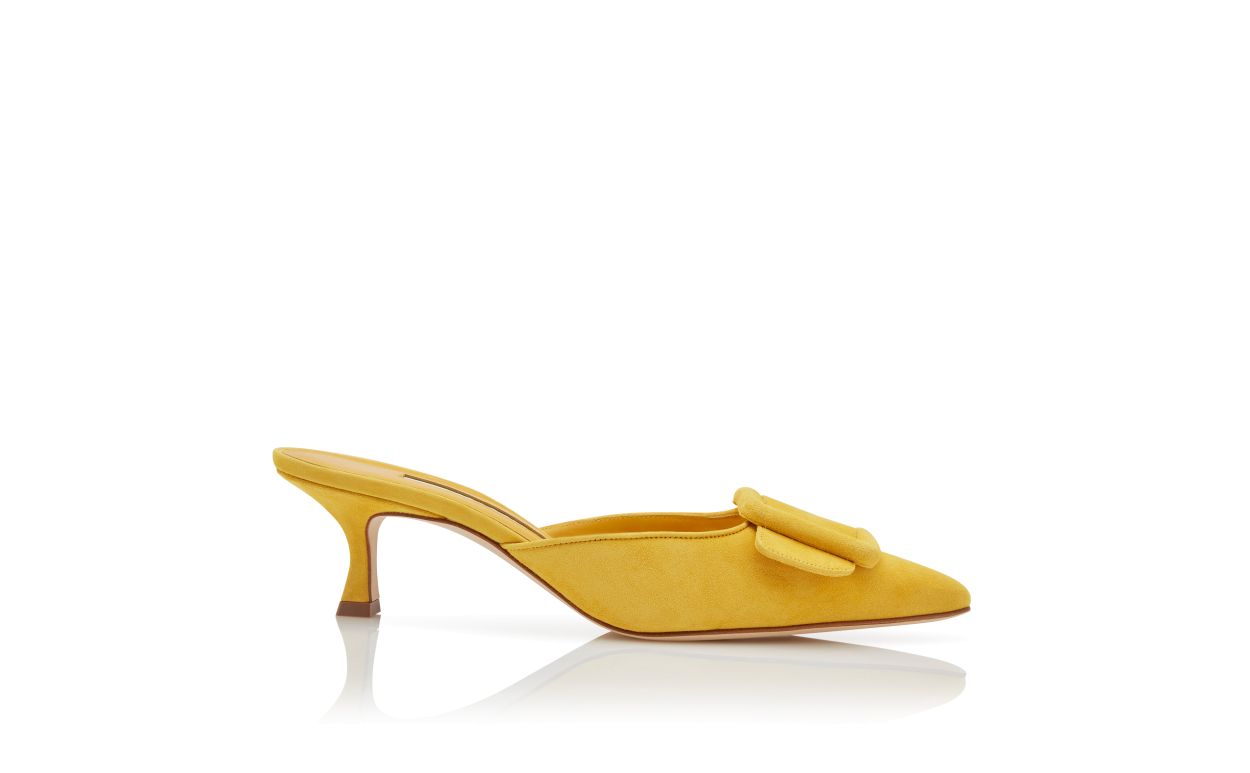 Mules in Suede Giallo con Fibbia
