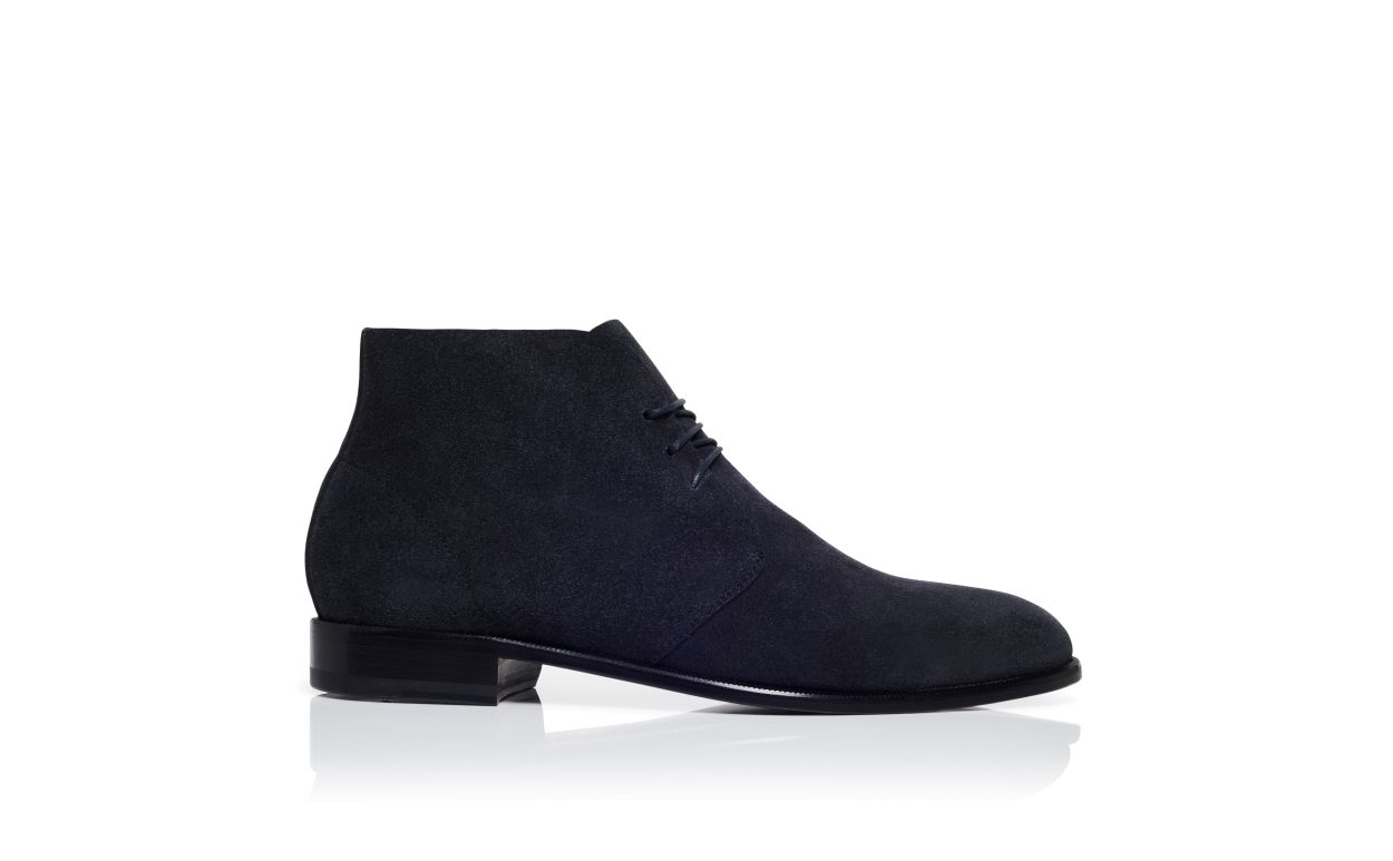 Stivaletti alla Caviglia in Suede Blu Notte con Lacci