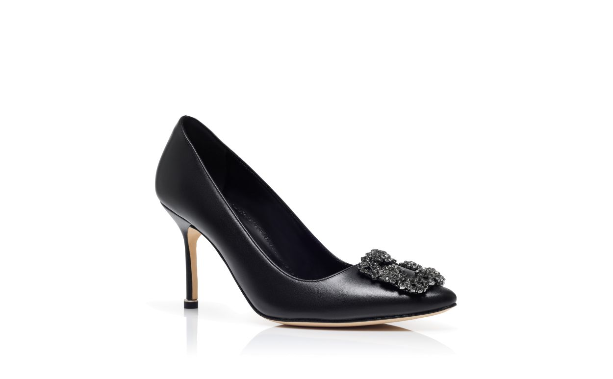 Pumps con fibbia in cristallo in pelle nera