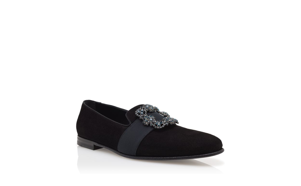 Loafer in Suede Nero con Fibbia Decorativa