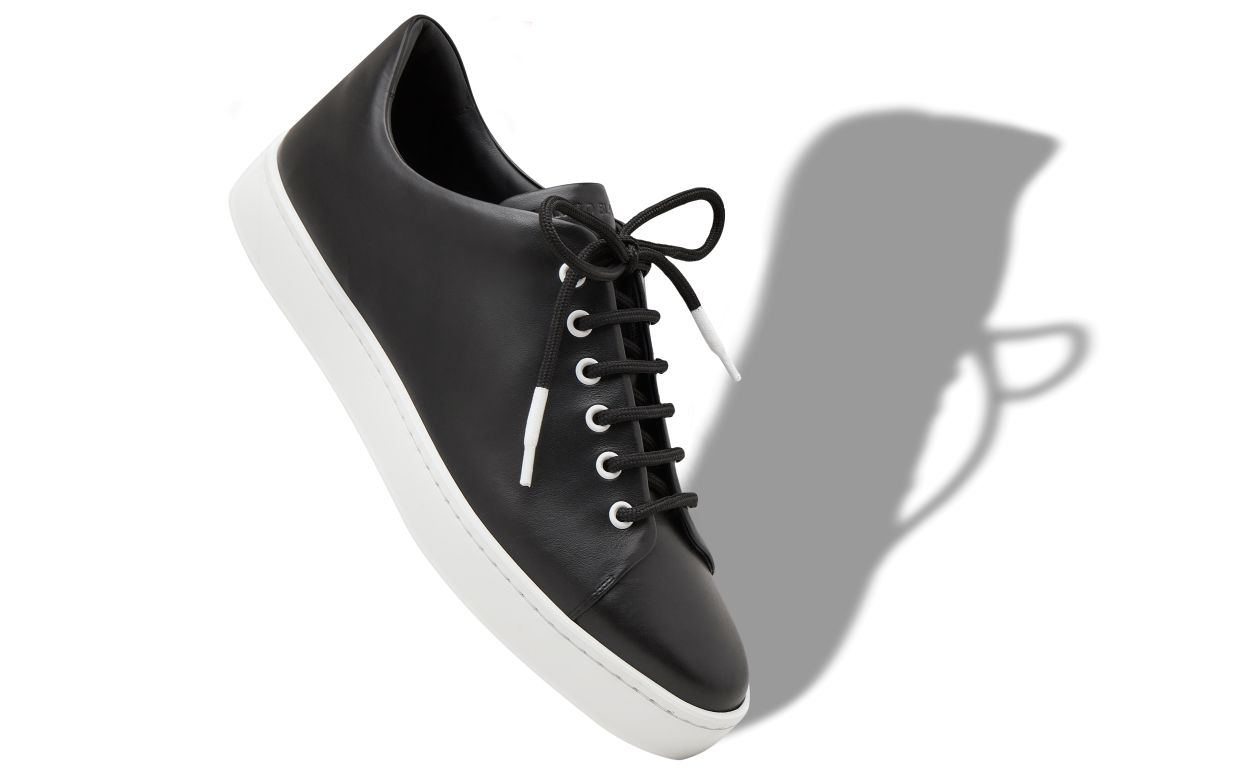 Scarpe da Ginnastica in Pelle di Vitello Nero a Tacco Basso