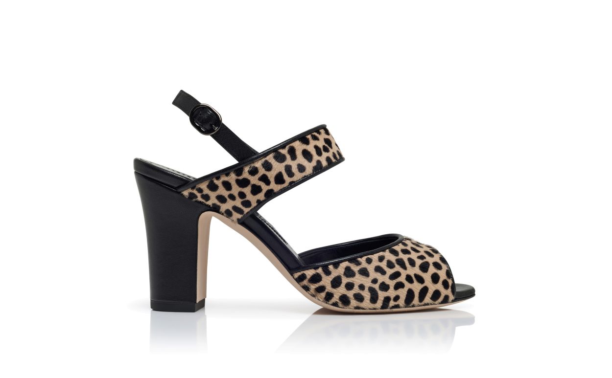 Sandali slingback in pelle di vitello con stampa animale