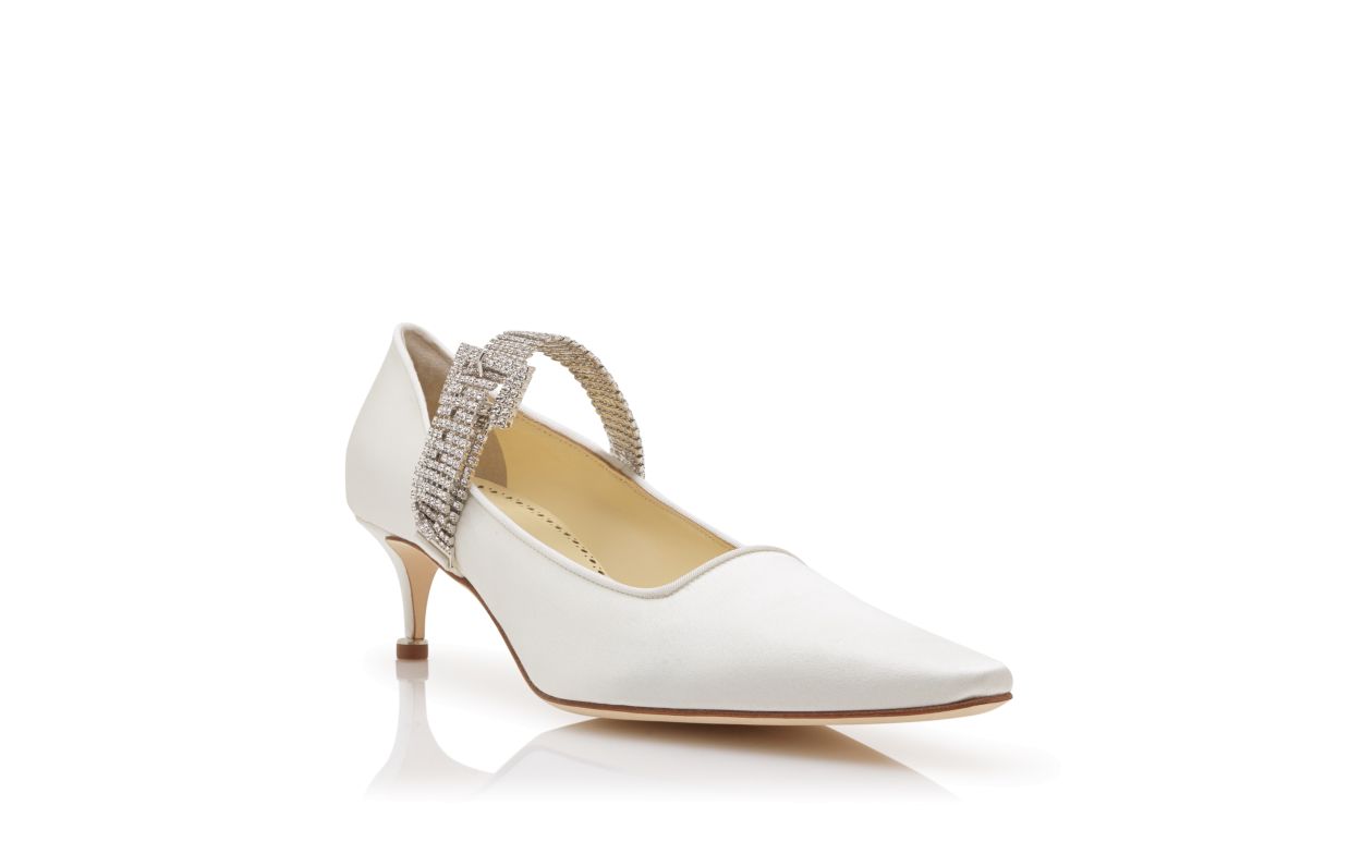 Pumps con cinturino decorato in cristalli satin avorio