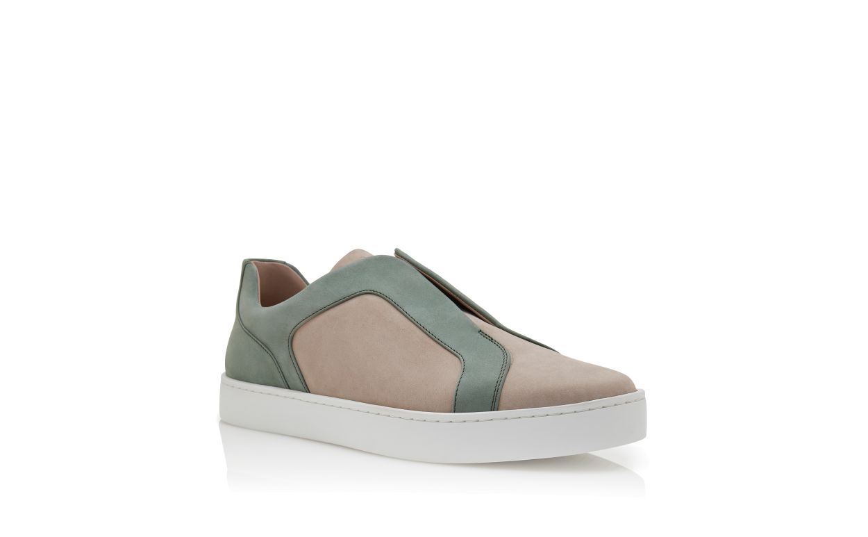 Scarpe da ginnastica bassa in pelle di vitello grigia e verde