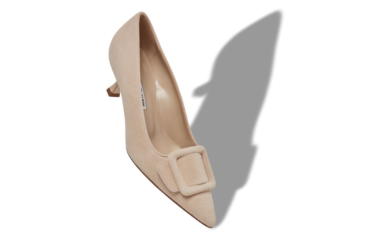 Pumps in Pelle Suede Beige Chiaro con Dettaglio Fibbia