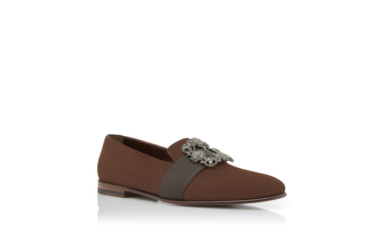 Loafers in Suede Marrone con Fibbia di Gioiello