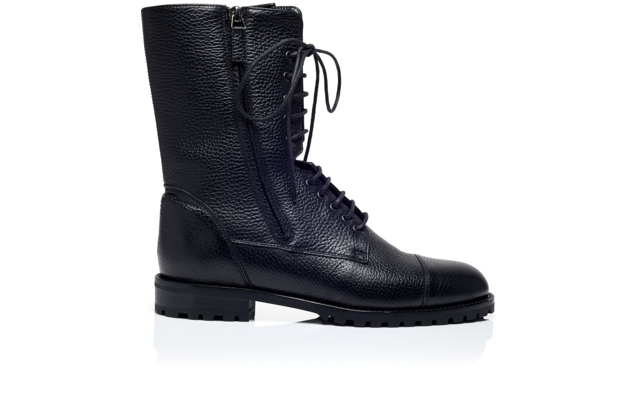Stivali Militari in Pelle di Vitello Nero