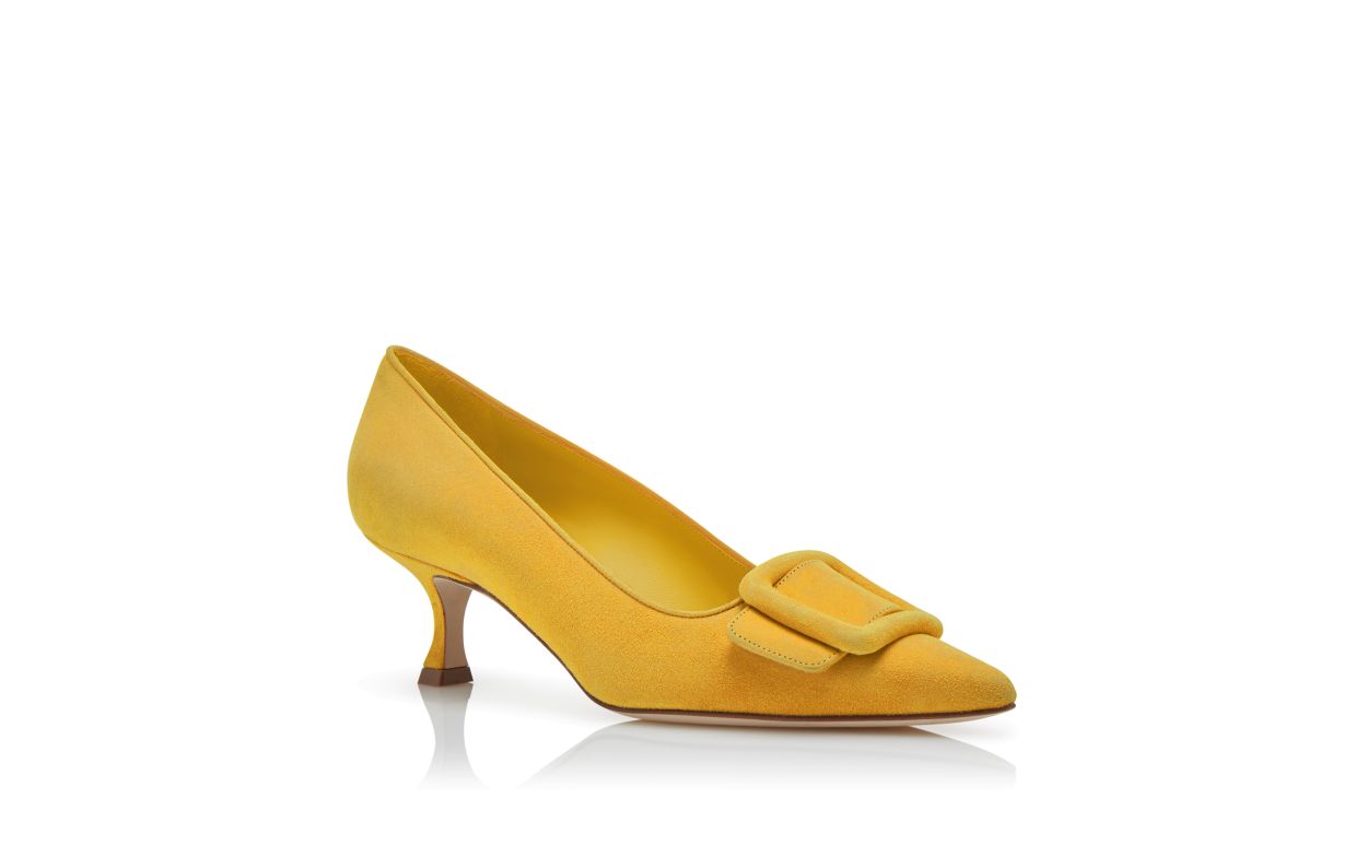 Pumps in Suede Giallo con Dettaglio Fibbia