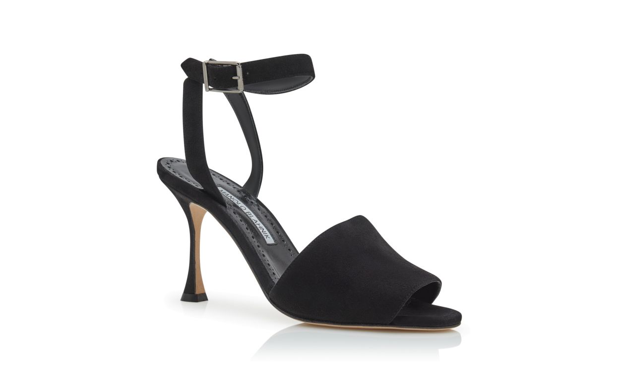 Sandali in Suede Nero con Cinturino per Caviglia