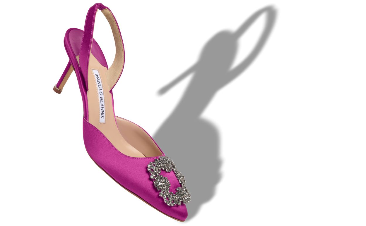 Pumps Slingback in Raso Rosa con Fibbia di Gioiello