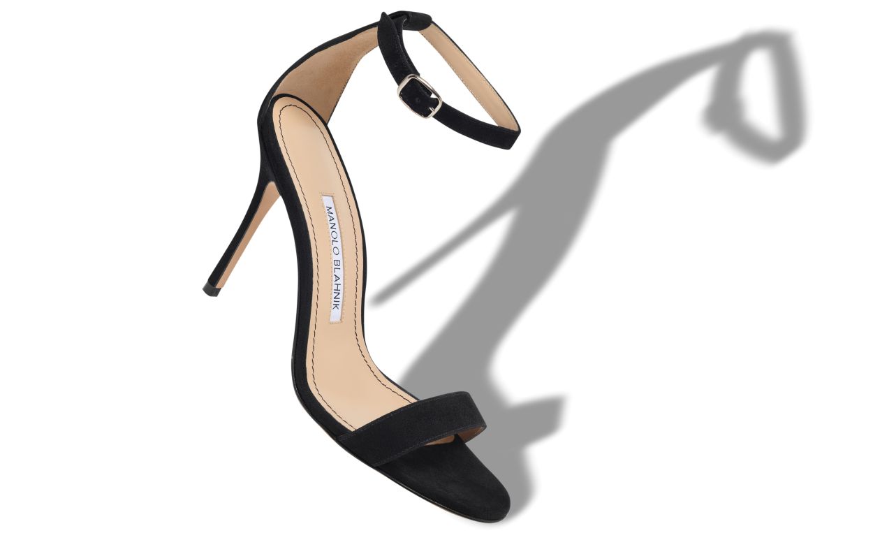 Sandali in Suede Nero con Cinturino per Caviglia