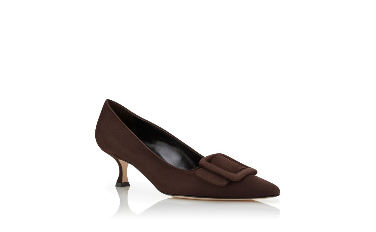 Pumps in Suede Marrone Scuro con Dettaglio Fibbia