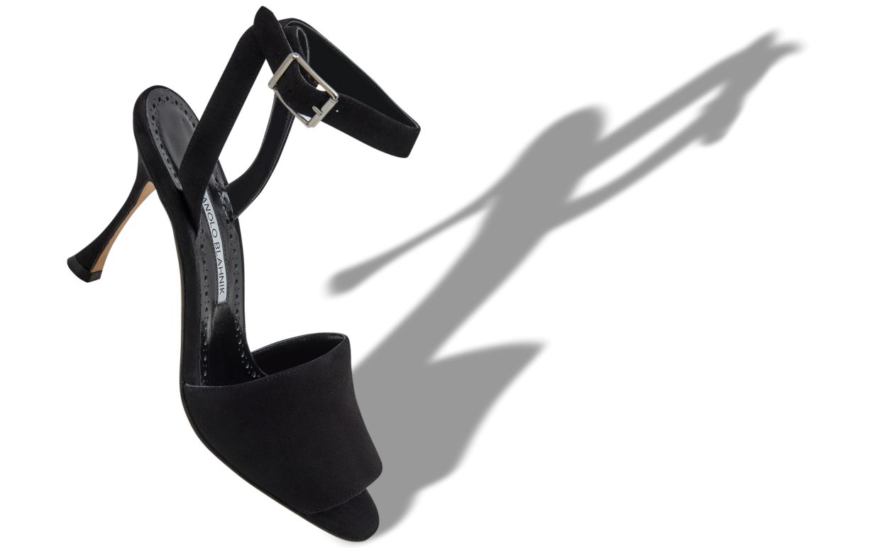 Sandali in Suede Nero con Cinturino per Caviglia