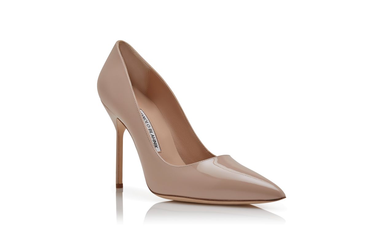 Pumps Punta Tonda in Pelle Lucida Beige