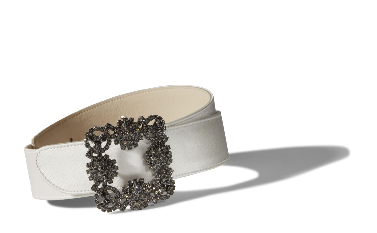Cintura in satin bianco con fibbia cristallo
