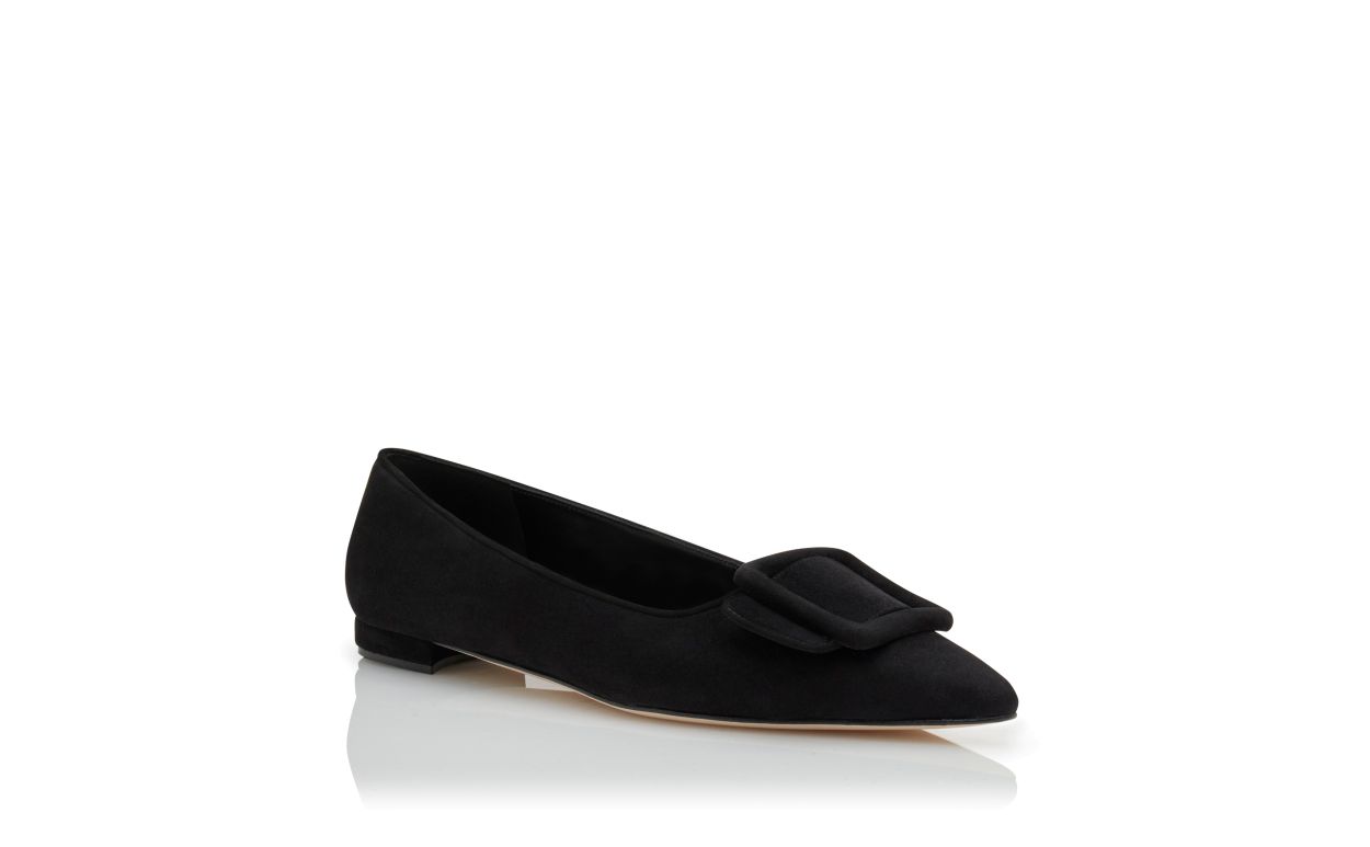 Pumps piatte con dettaglio fibbia in suede nero