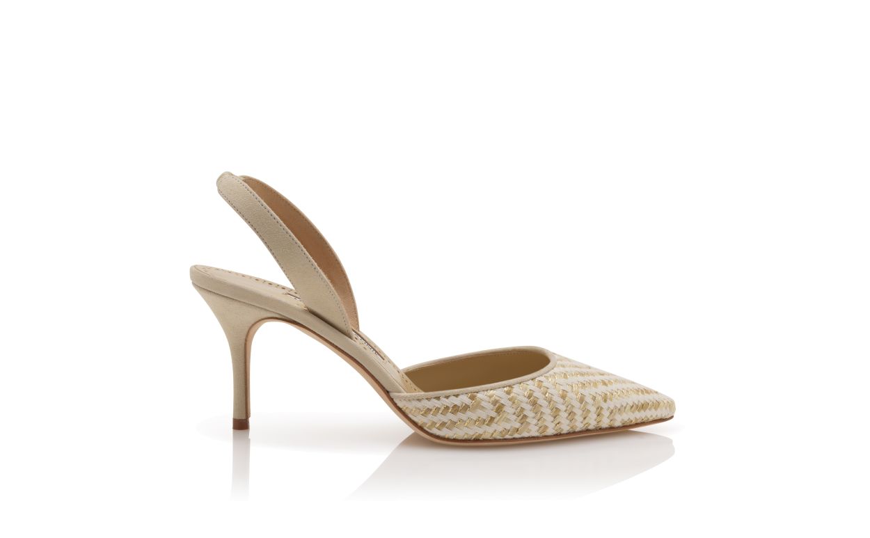 Pumps Slingback in Raffia Beige Chiaro e Avorio