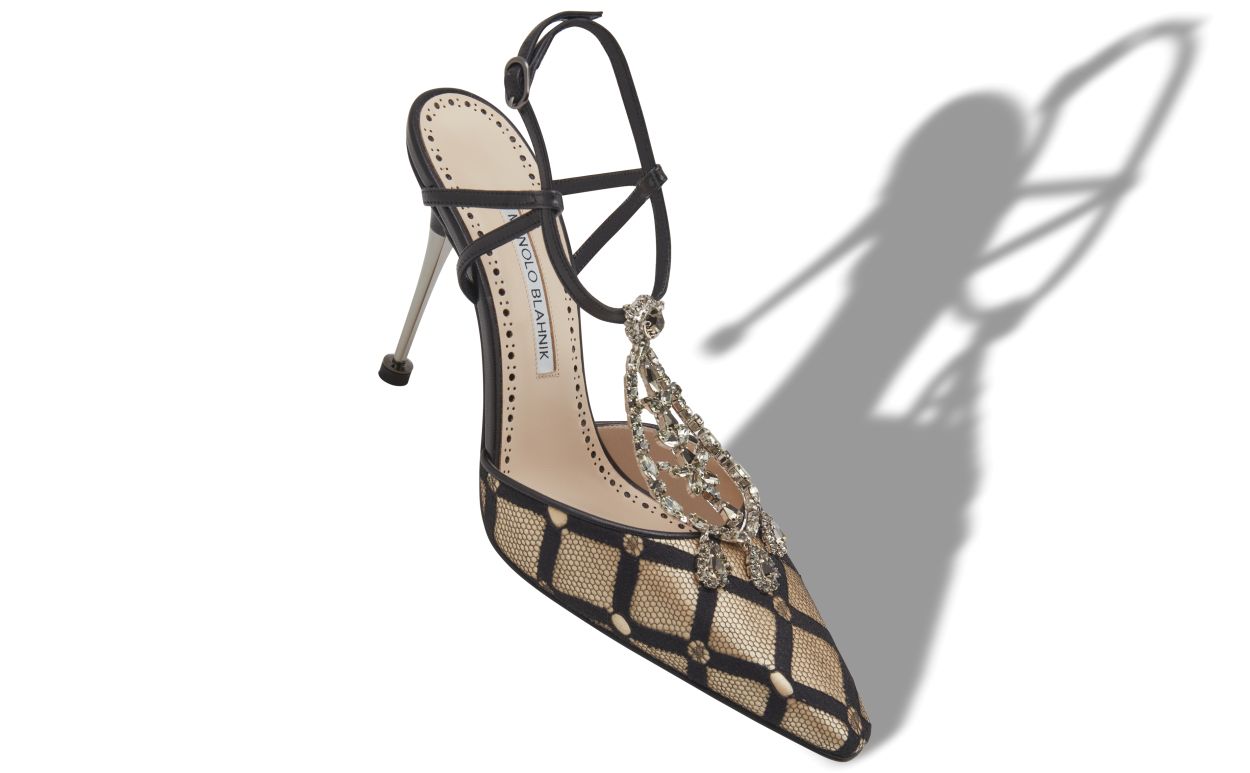 Pumps T-bar in rete beige chiaro e nero