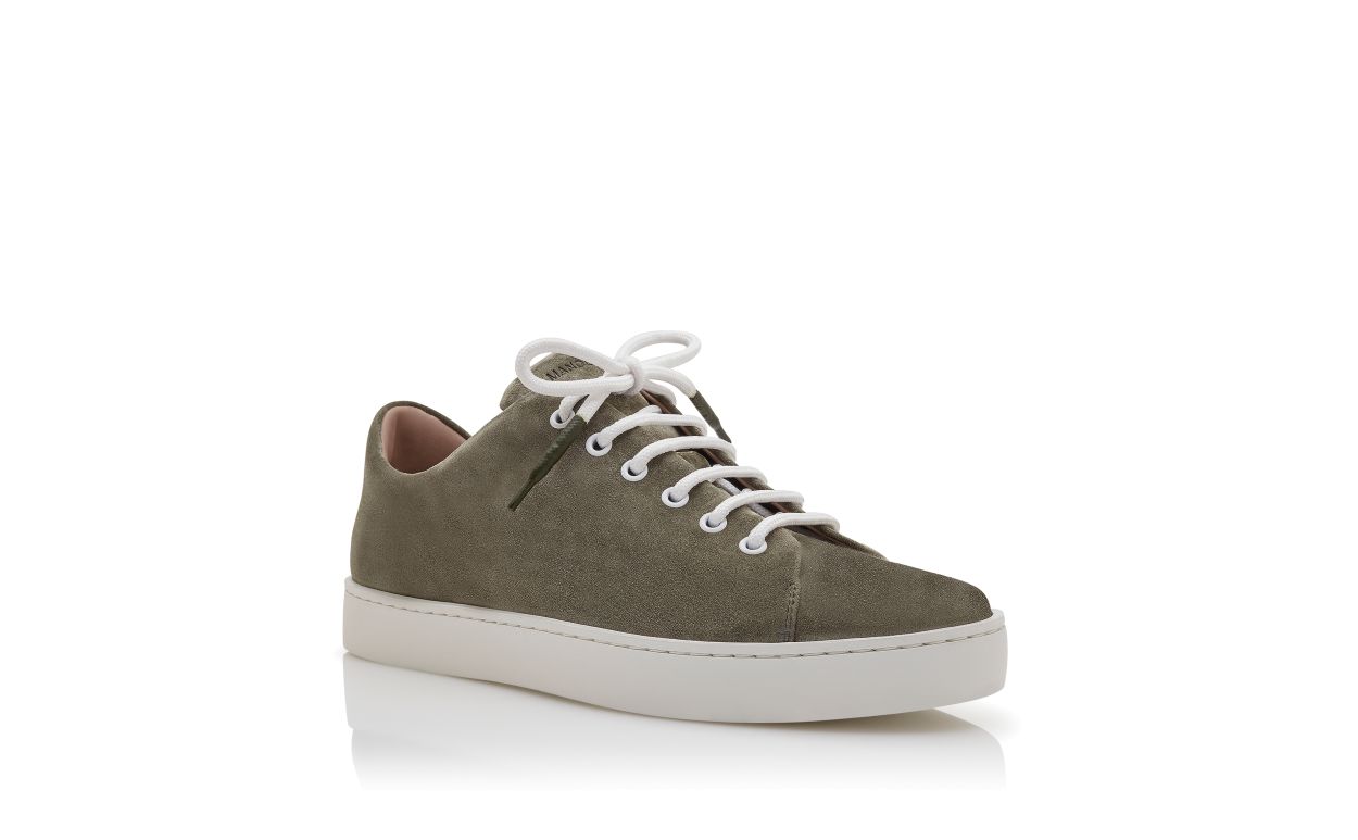 Scarpe da ginnastica in suede khaki con lacci