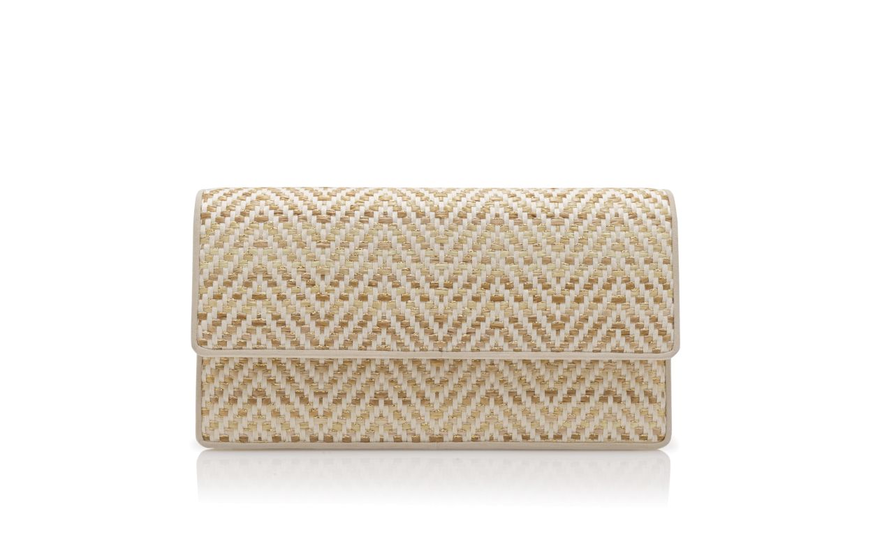 Portafoglio in rafia beige chiaro e crema