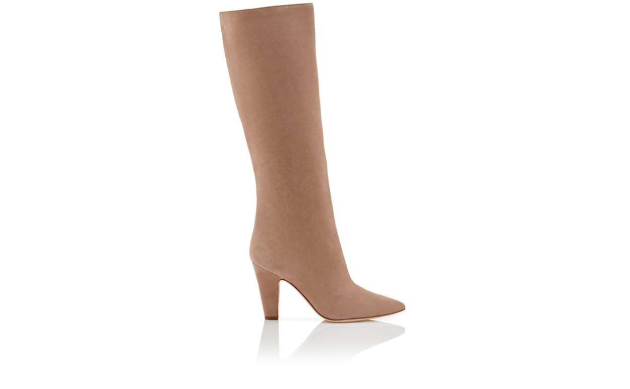 Stivali alti fino al ginocchio in suede beige scuro