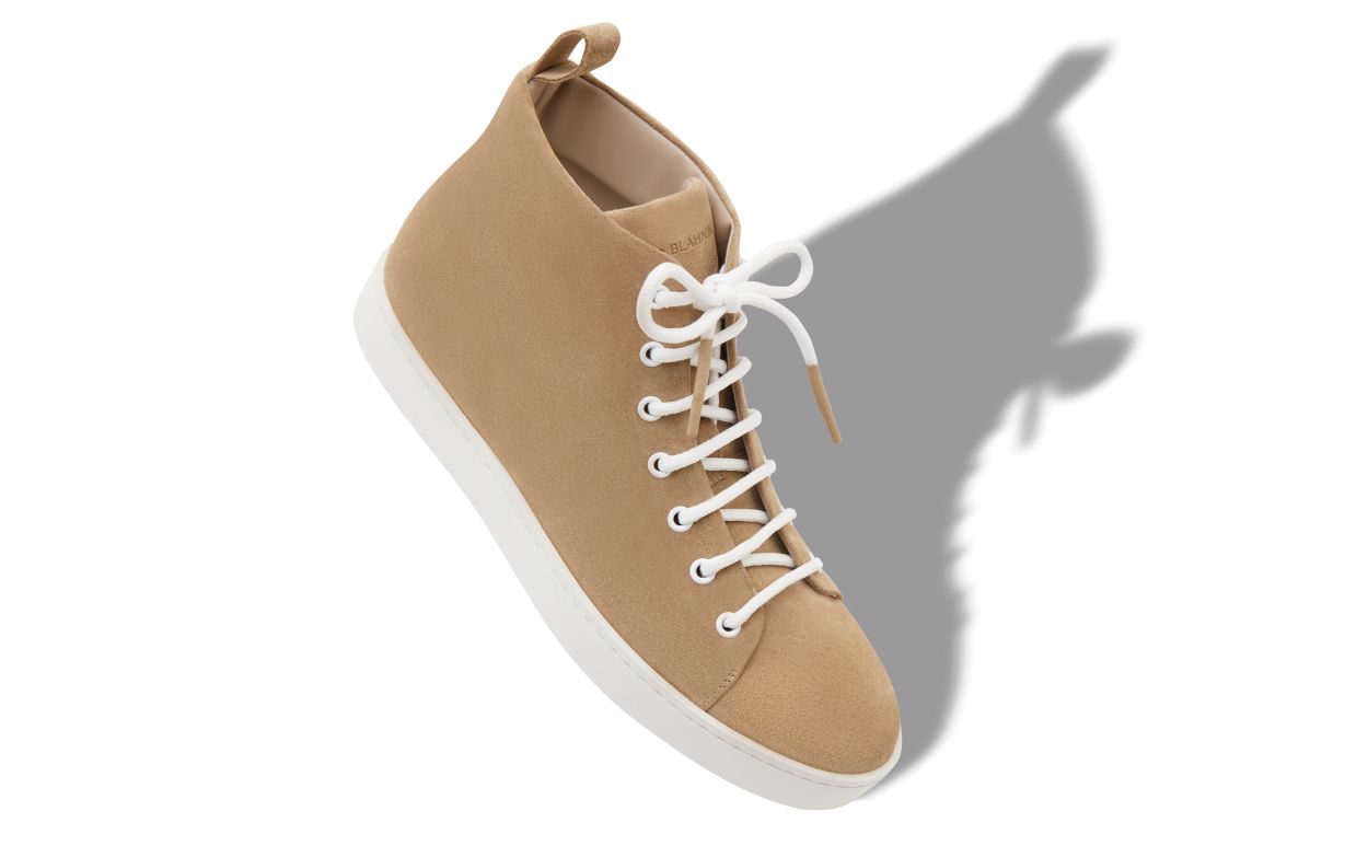 Scarpe da ginnastica in camoscio marrone chiaro con lacci